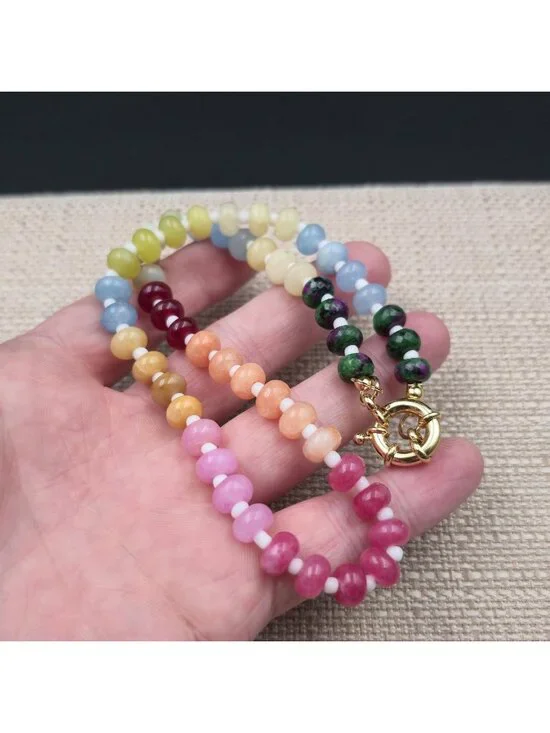 18 Inch Gold Plated Rainbow Gemstone Quartz Stone Necklace B1153 - Picture 2 of 7